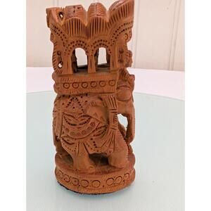 Vintage Elephant Ambari Wooden Statue Handmade India Decorative Figure 5"